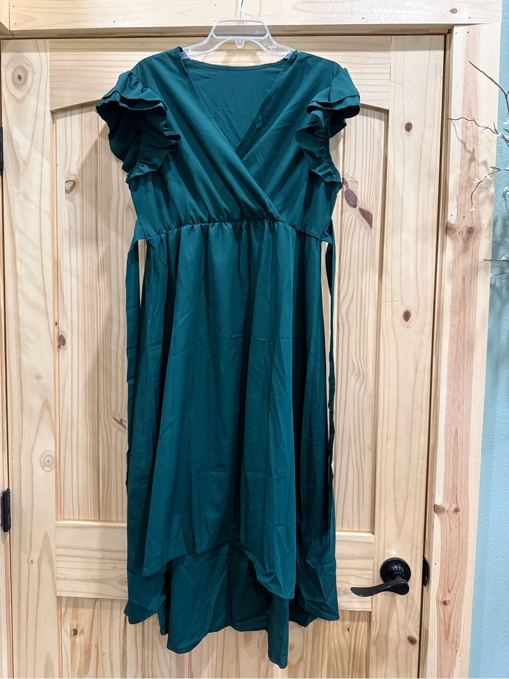 Emerald Green Ruffle Sleeve‎ High Low Wrap Dress Size L